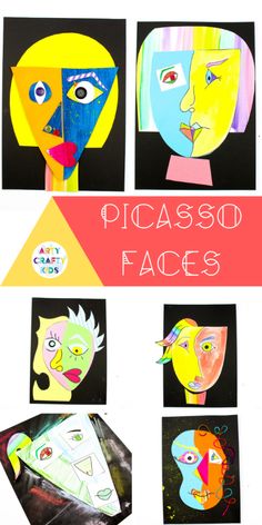 an art project with different faces and words on it that read,'picasad faces '