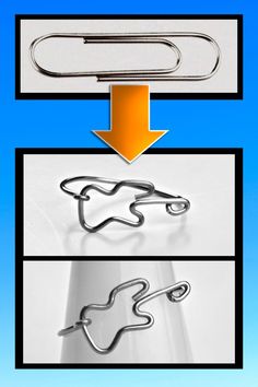 three pictures showing the different parts of a paper clip