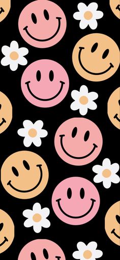 Wallpaper Background aesthetic Smiley face and Daisy flower patter, preppy style Happy, Emoji, Cute Backgrounds