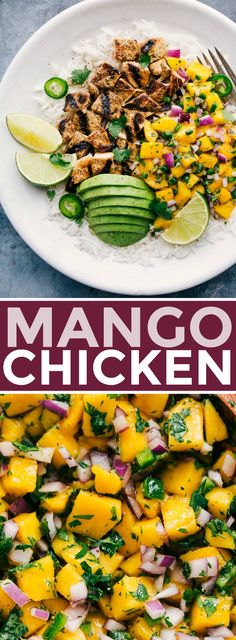 mango chicken salad with avocado and cilantro on the side