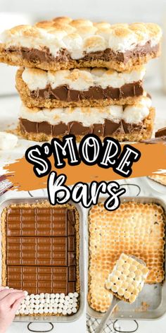 the cover of s'more bars is shown with chocolate and marshmallows