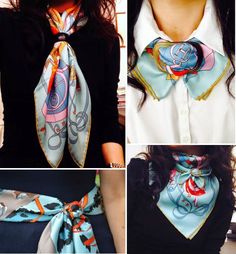 A blog about how to wear, tie or knot Hermes carres and square silk scarves, and how to accessorize a capsule, business and travel wardrobe. #tiesideas Scarf Accessory, Accessorize