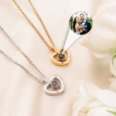 "♥ This Dainty Photo Projection Necklace Is A Unique And Thoughtful Gift For Your Loved Ones.    It Is A Perfect Way To Keep Your Memories Close To Your Heart.    You Can Personalize This Heart Pendant Memorial Necklace With Any Photo, Nanotechnology To Print High-Quality Resolution Inside The Projection Pendant. ♥ The Custom Picture Necklace Is Made Of High-Quality Materials And Is Adjustable To Fit Any Wrist Size.    It Is Available In Silver/Rose Gold And Gold Finishes, So You Can Choose The Rose Gold, Heart Pendant Necklace, Mom Necklace, Picture Necklace, Heart Pendant, Photo Necklace, Pendant Necklace, Thoughtful Gifts, Necklace