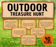 an outdoor treasure hunt with four pieces of paper