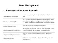 the data management process is shown in this table, which shows how to use data