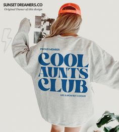 "Celebrate the unique bond of aunt-hood with our \"Cool Aunts Club Sweatshirt,\" perfect for any future aunt, new aunt, or sister-in-law. This cozy and stylish sweatshirt is an ideal gift for those recently promoted to aunt or as a thoughtful present for any member of the Cool Aunt Club. It's more than just an aunt sweater; it's a symbol of love and a fun way to show off your cool aunt status, making it a perfect choice for any aunt-related celebration or as a surprise gift.    Q U I C K * F A C Shirts, Jumpers, Sweatshirts, Aunt Shirts, Aunt Sweater, Aunt Gifts, Aunt, New Aunt, Tshirt Designs