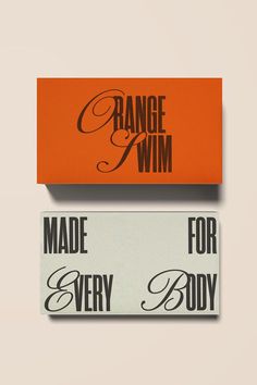 two orange and white business cards with the words made for every body printed on them