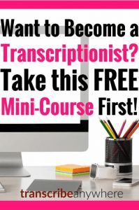 a desktop computer sitting on top of a desk with the words want to become a transcriptionist? take this free mini - course