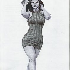 a pencil drawing of a woman in a dress holding a bird on her head and walking