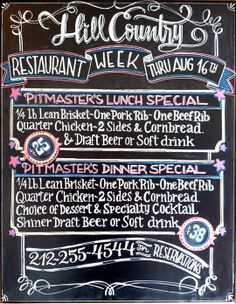 a chalkboard menu for a restaurant with different types of food and drinks on it