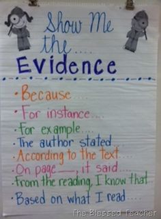 Evidence anchor chart Close Reading, 4th Grade Writing, Teaching Reading, Teaching Language Arts
