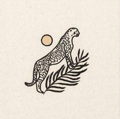 a drawing of a cheetah on top of a palm tree with the sun in the background