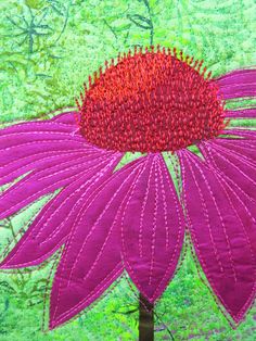 close up, Echinacea art quilt by Gillian Travis (UK) Flower Quilts, Flower Quilt, Floral Quilt, Landscape Quilt, Beautiful Quilts