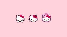 three hello kitty stickers on a pink background