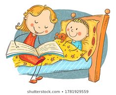 Bedtime Story Mother Reading Child Cartoon: immagine vettoriale stock (royalty free) 1781929559 | Shutterstock