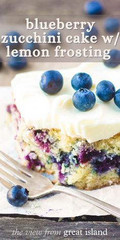 a blueberry zucchini cake with fresh lemon buttercream is on the plate