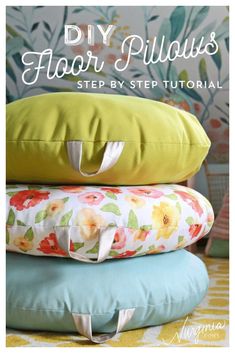 four pillows stacked on top of each other with the words diy pillow step by step