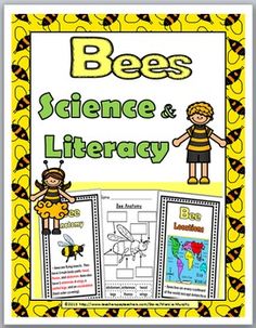 the bee's science and literature book is shown with two pictures of bees on it