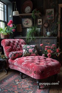 a living room filled with furniture and lots of flowers