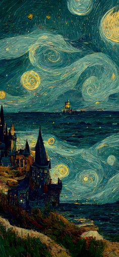 an image of a painting that looks like the starry night