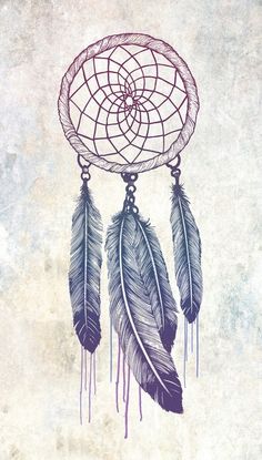 a drawing of a dream catcher with feathers