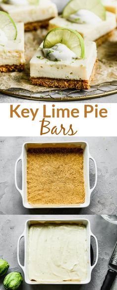 key lime pie bars in pans with frosting and cucumber slices on top