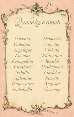 Aesthetic baby name list Vintage, Names That Mean Princess, Pretty Names, Unique Girl Names, Rare Names, Feminine Names