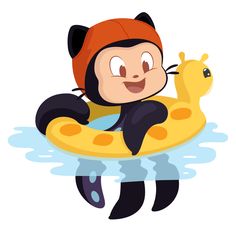 a cartoon character floating on an inflatable rubber duck