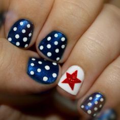4th of July!! Nail Art Designs, Polka Dot Nail Designs, Dot Nail Designs, Dots Nails, Fancy Nails