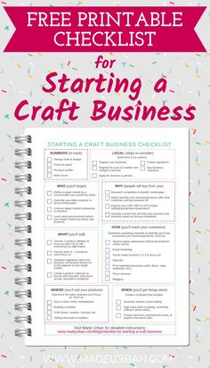 the free printable checklist for starting a craft business is shown in this image