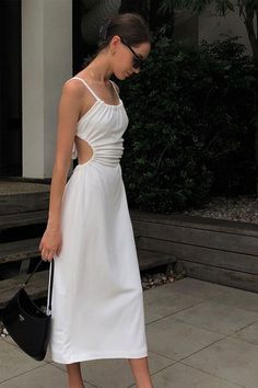 Cut-out Backless Strappy White Dress – AROLORA Outfits, Dress Skirt, Women Long Dresses, Backless Midi Dress, Bodycon Dress, Womens Dresses, Long Dress, Summer Dresses For Women, Dress