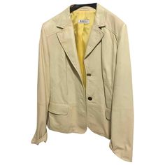 MARELLA \N YELLOW LEATHER JACKET. #marella #cloth Leather, Leather Blazer, Leather Jacket, Yellow Leather, Military Jacket