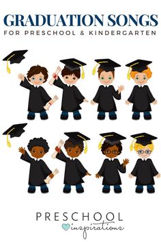 a set of children in graduation caps and gowns with their hands up to the side