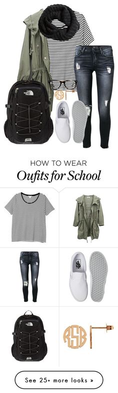 "School tomorrow" by ambermillard on Polyvore featuring Ð¼Ð¾Ð´Ð°, Monki, 7 For All Mankind, Vans, The North Face, Muse, H&M, women's clothing, women и female Teen Fashion, School Outfits, Cute Outfits For School, Women's Clothing, Clothes For Women, Apparel