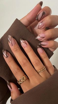 Oct 24, 2021 - This Pin was created by Chloe Zhang on Pinterest. Fall brown abstract trendy nails art design..