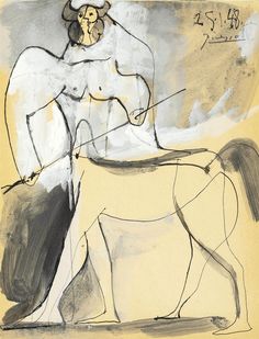 Pablo Picasso (Spanish, 1881-1973), Minotaure, 25 January 1948. Gouache, pen and India ink and brush and grey wash on paper, 27 x 21 cm. Collage, Picasso Sketches, Artwork