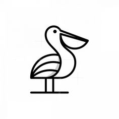 a black and white drawing of a pelican sitting on top of a table