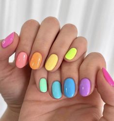 Summer Nails Neon, Color Block Nails, Multicoloured Nails, Pastel Color Nails, Rainbow Nails Design, Summer Holiday Nails