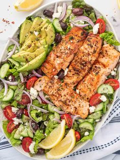 Greek Salmon Salad via @cookinwithmima Salad Recipes, Smoothies, Salmon, Healthy Recipes, Salmon Salad Recipes, Greek Orzo Salad, Greek Salad, Greek Salmon Recipe, Salmon Salad