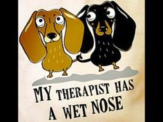 two dogs are standing next to each other with the words, my therapy has a wet nose