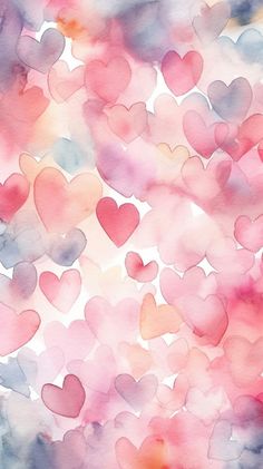 watercolor hearts are flying in the air