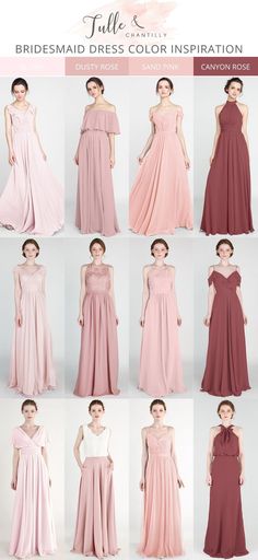 the bridesmaid dresses are all in different styles and colors, but not very long enough