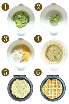 the steps to making waffles are shown