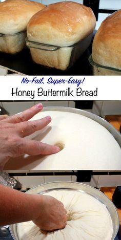 two pictures showing how to make homemade buttermilk bread in the oven and then using it as an appetizer