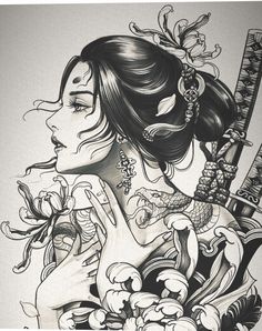 Tattoo Girls, Samurai, Japanese Girl Tattoo, Anime Tattoos, Japanese Geisha Tattoo