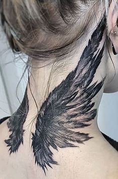 Neck Tattoos, Tattoo Designs, Hand Tattoos, Tattoo, Angel Wings Tattoo On Back, Angel Wings Back Tattoo, Angel Wings Tattoo Neck, Wing Neck Tattoo, Wings On Neck Tattoo