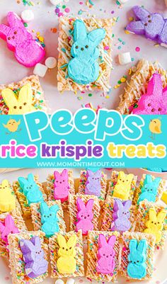 peeps rice krispie treats on a plate
