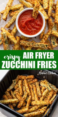air fryer zucchini fries with marinara ketchup on the side