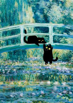 Illustrators, Cat Art, Pond, Cat Wall Art, Monet, Oil Painting Flowers, Cat Posters, Art Prints, Artwork