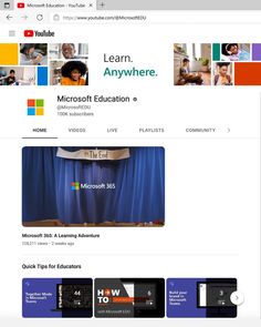 the microsoft education page is displayed on an ipad device, with other images and text added to it
